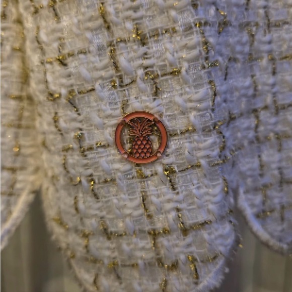 Simply Southern Scalloped Cream Tweed Dress with Puffy Sleeves NWT Size Medium - Picture 10 of 17